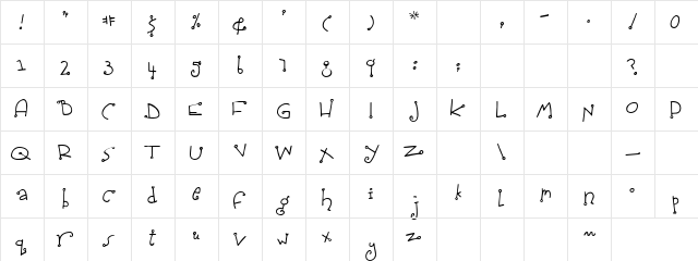 Tough Work Regular  glyph index