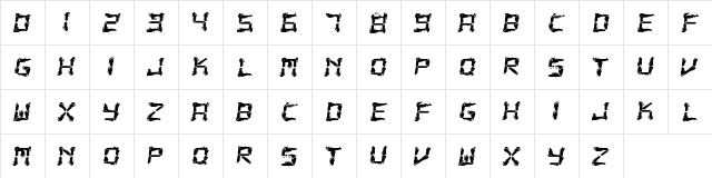Fluid LCD Regular  glyph index