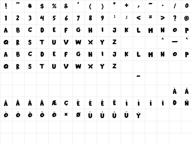 Beachday Regular  glyph index