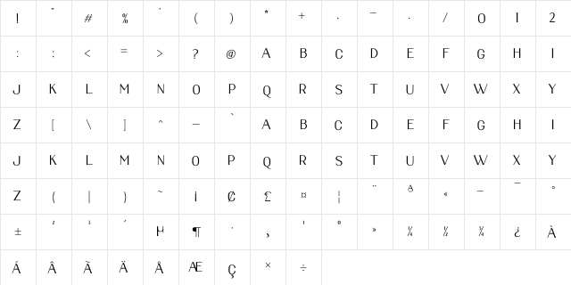 ALBERO Regular  glyph index