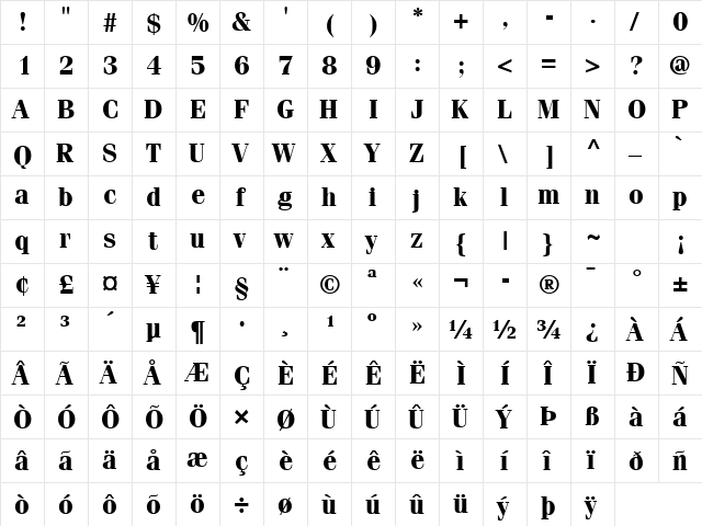 Felicia Bold  glyph index