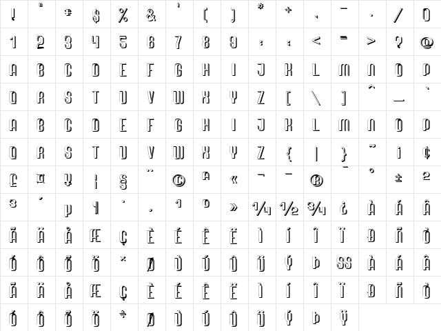 Quimbie 3D Regular  glyph index