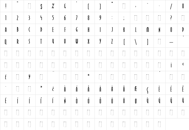 Pritchard Regular  glyph index