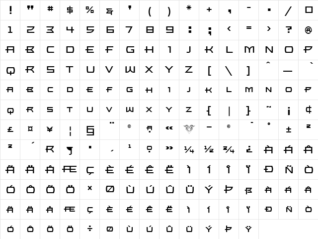 UltraBronzo Regular  glyph index