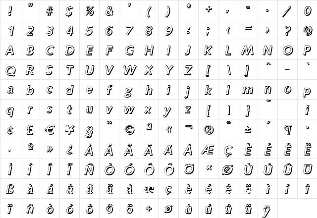 RogerBeckerShadow-Medium Italic  glyph index
