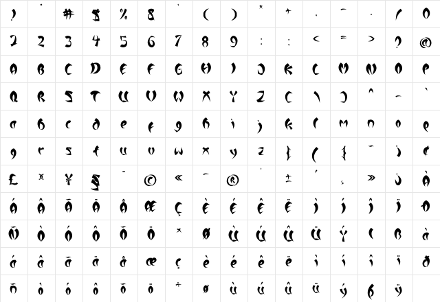 Red Dragons Regular  glyph index