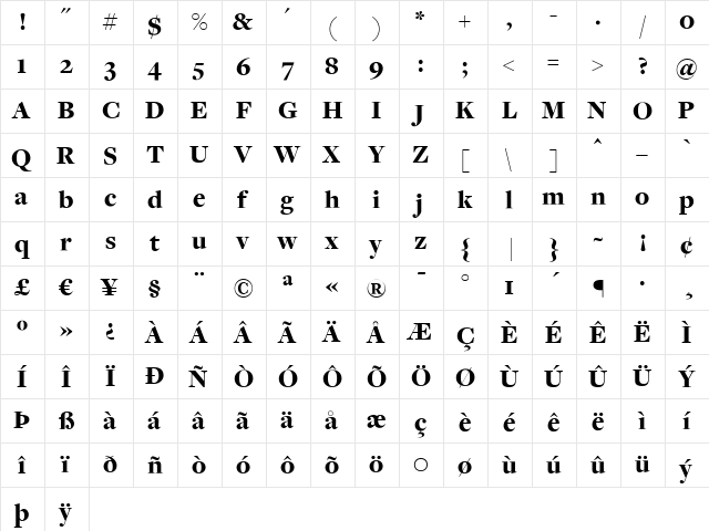 FreightDispBlack Regular  glyph index