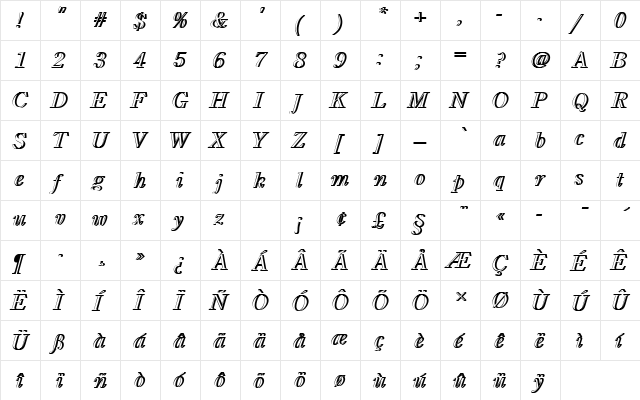 CenturyOldStyTRegItaRe1 Regular  glyph index