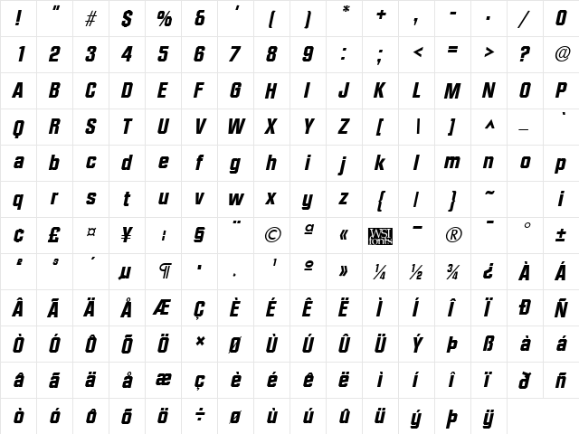 FacetHeavy Italic  glyph index