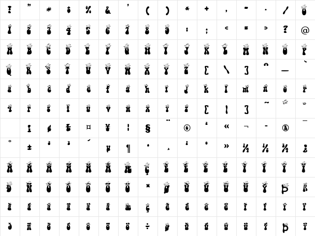 Carnival Becker Normal  glyph index