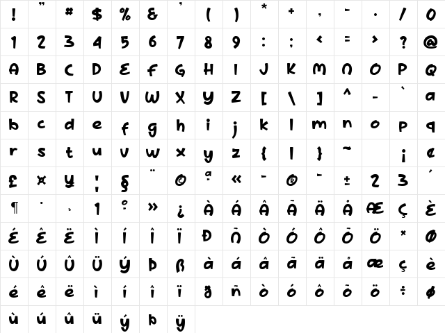 Derby Jookes Regular  glyph index