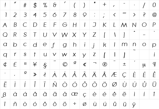 Litera-Serial RegularItalic  glyph index