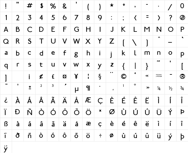 London Tube Normal  glyph index