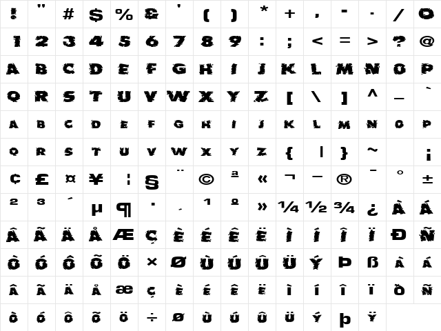 BadlyChipped66 Regular  glyph index