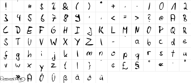 Felix Hand Regular  glyph index