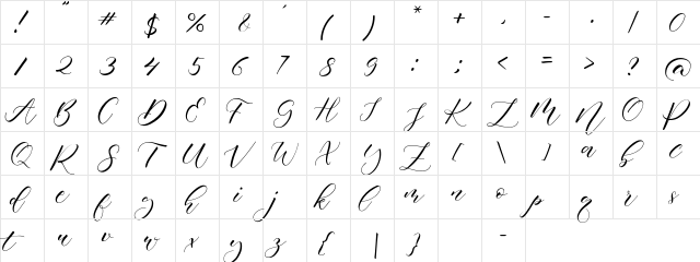 Beauty Beth Regular  glyph index