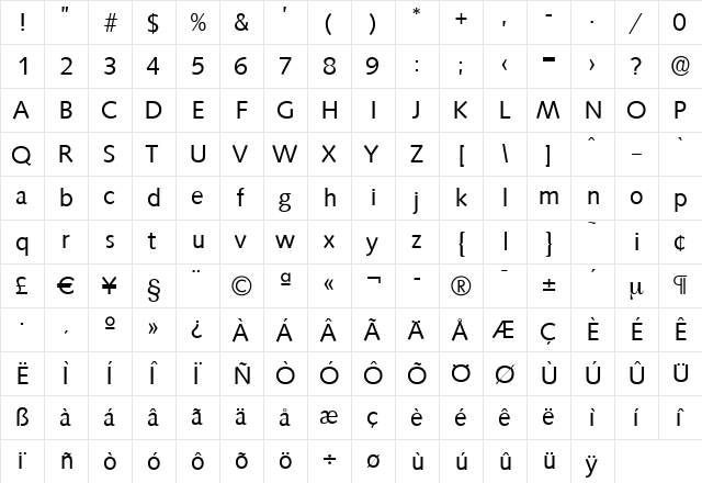 RogerBecker Regular  glyph index