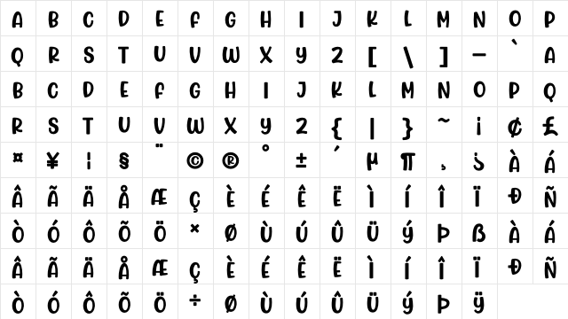 Jumping Unicorn Regular  glyph index