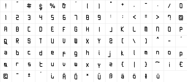 TASIQ Regular  glyph index