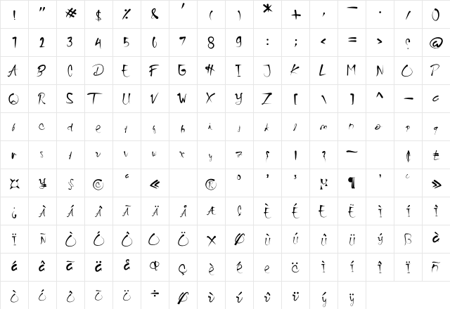 Kaidomaru Regular  glyph index