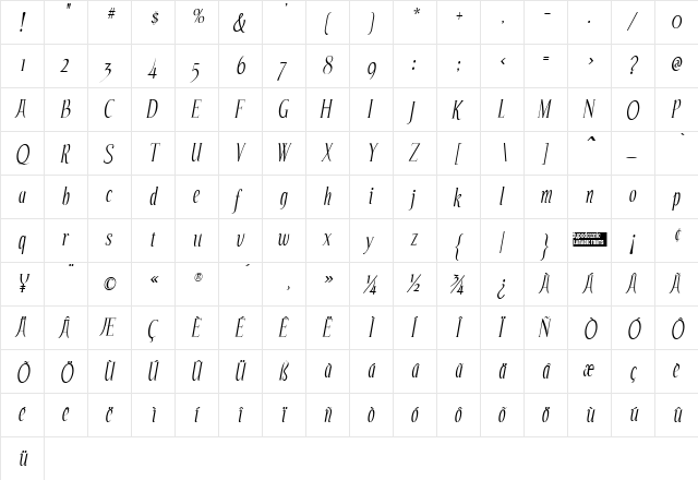 Echelon Italic  glyph index