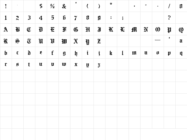 Inferno 4 Regular  glyph index