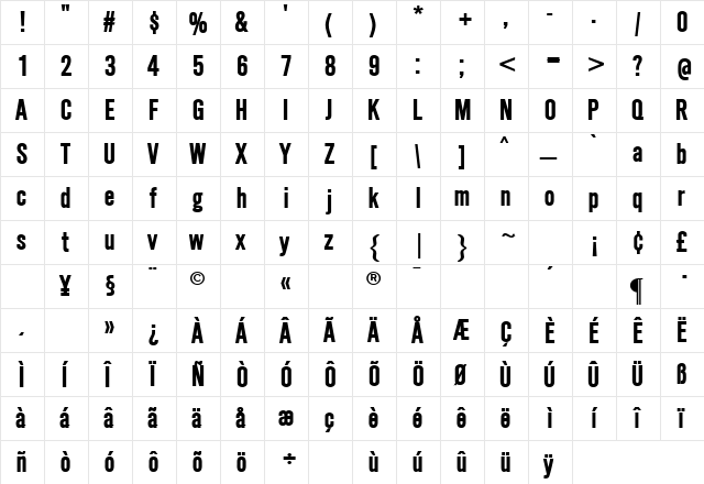 SimpleType Bold  glyph index