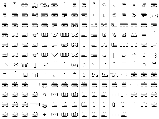 Speed Phreak 3D Regular  glyph index