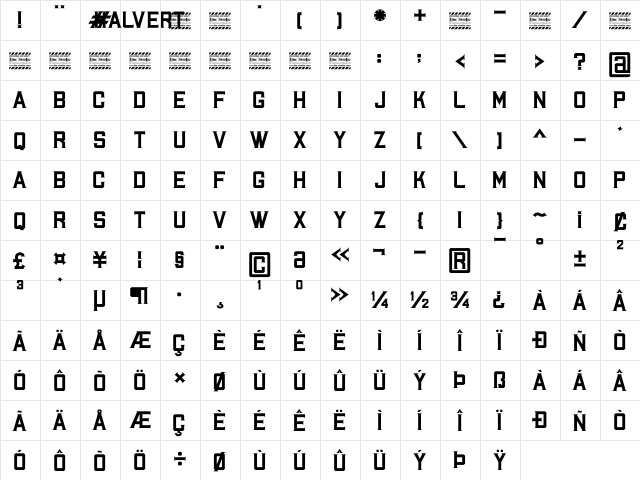 Halvert Solid Personal Use Regular  glyph index