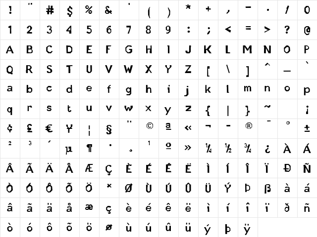 Quickstep Sans Bold  glyph index