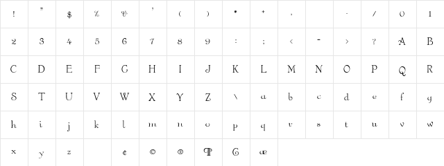 EstrellaSSK Regular  glyph index