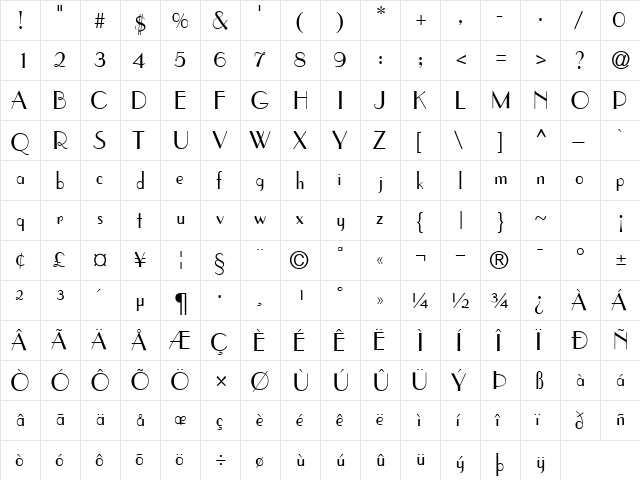 ToucheSSK Regular  glyph index