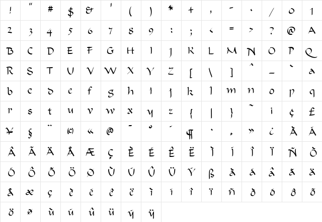 AIOnline Regular  glyph index
