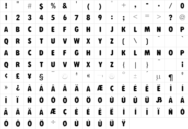 KutakSSK Regular  glyph index