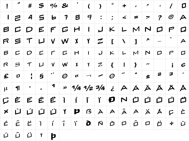 Gray Regular  glyph index