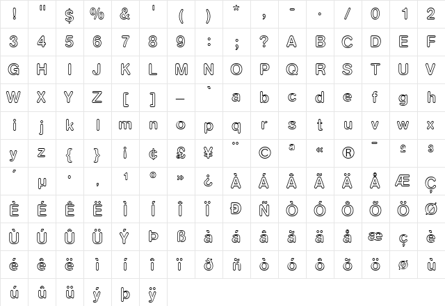 AGRoundedMediumOutline-Book Book  glyph index