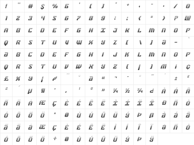 Federal Blue Gradient Italic Italic  glyph index