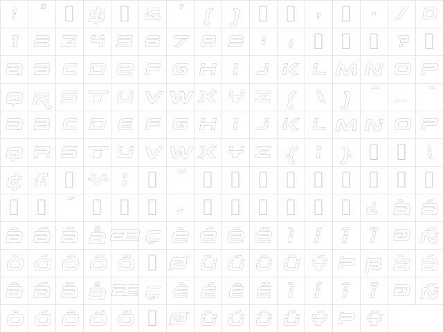 SciFiOutline Italic  glyph index