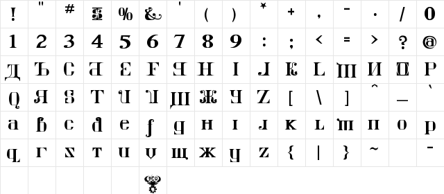Kremlin Imperial Regular  glyph index