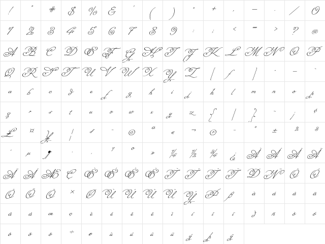 Miss Fajardose Regular  glyph index