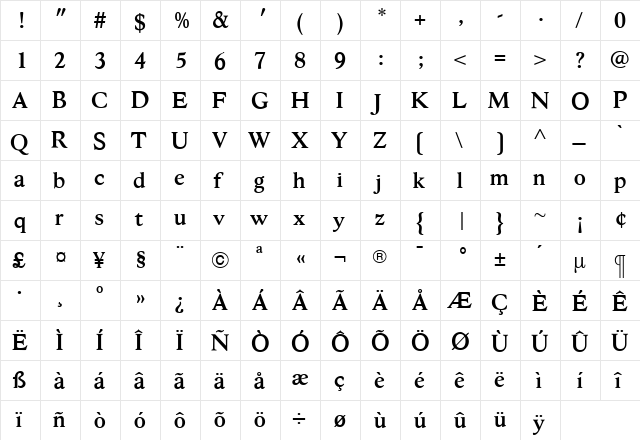 HessOldStyleMedium Regular  glyph index