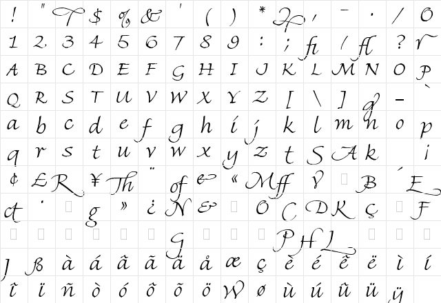 Fine Hand LET Regular  glyph index