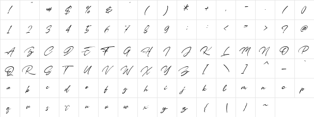 Bresley Regular  glyph index