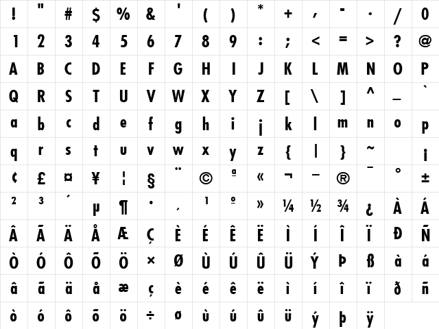 KudosBlackCondSSK Bold  glyph index