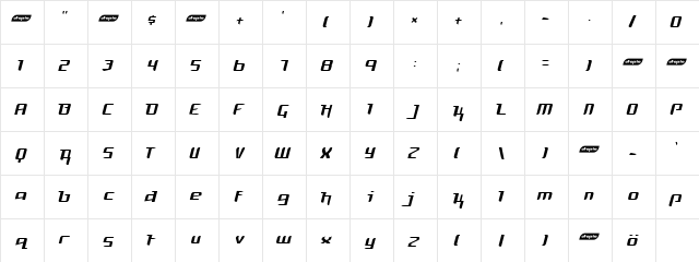 Freya Light Regular  glyph index