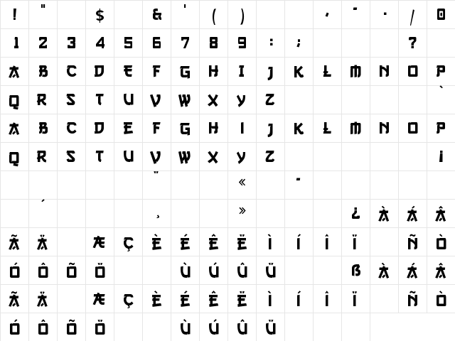 Gang of Three Regular  glyph index