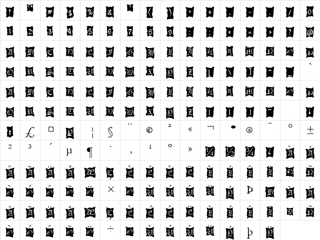 LEATHER FONT Regular  glyph index