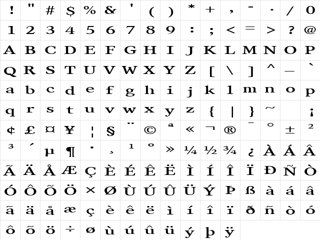 FZ ROMAN 28 EX Normal  glyph index