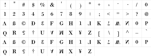 Origami Regular  glyph index
