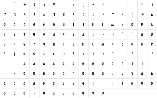 Catheline Regular  glyph index